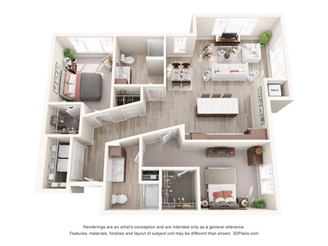 Floor plan for 2 beds, 2 baths, 1238 sqft